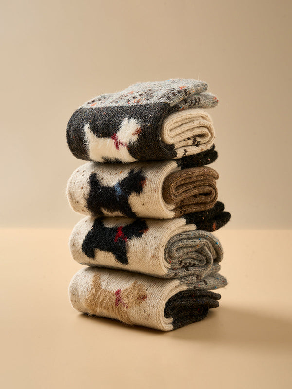 1Pr Yavru Köpek Desenli Yün Çoraplar