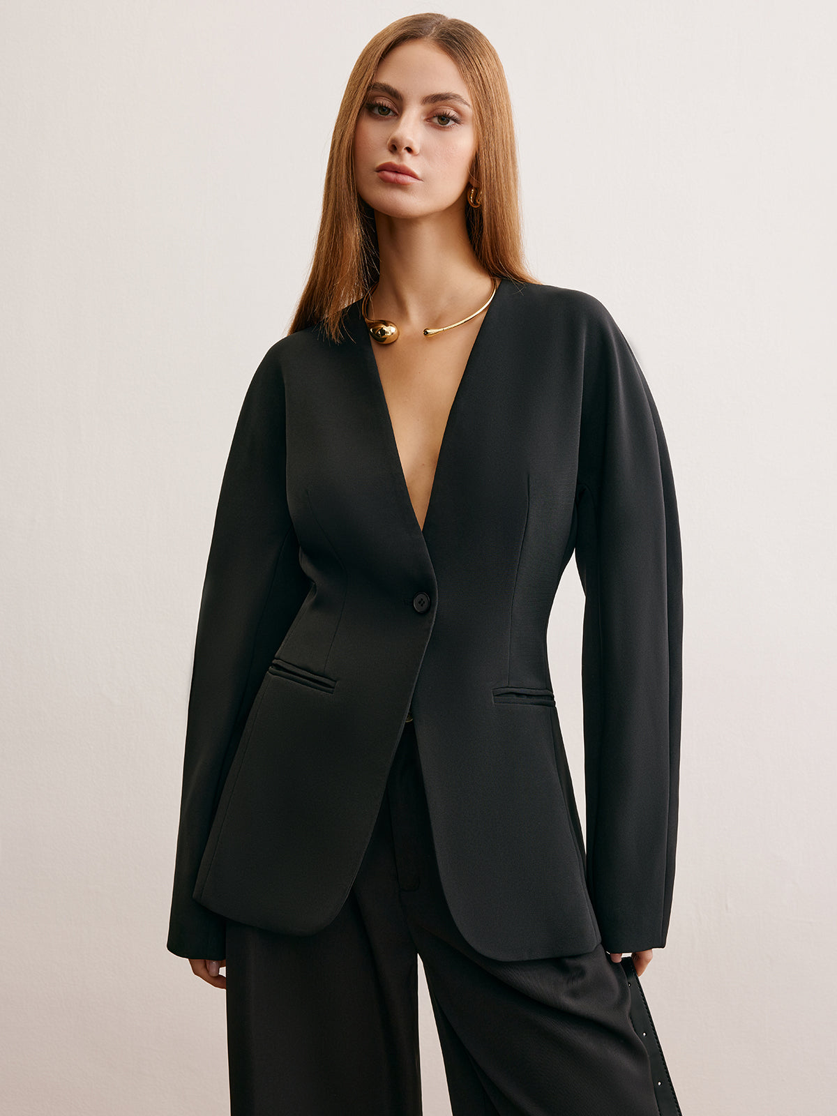 Yardımcı Bölünmüş Düğmeli Buzgülü Blazer
