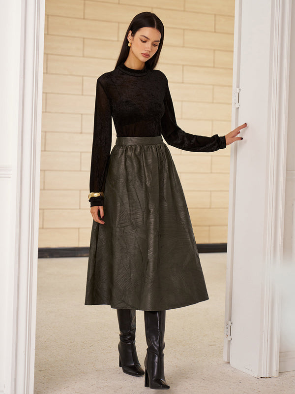 Kemersiz Retro Suni Deri Etek