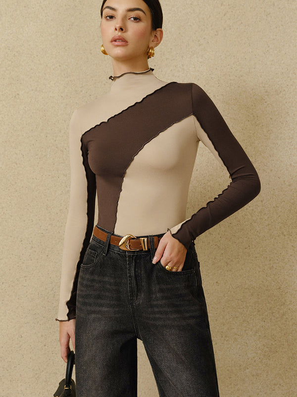 Yarı Şeffaf Renk Bloklu Marul Kenarlı Forma Üst