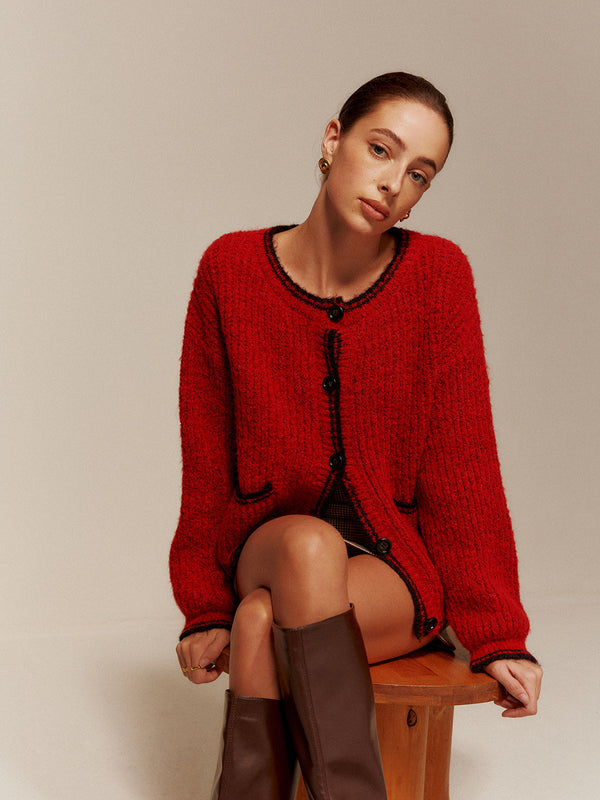 Kontrast Kesim Cepli Düğmeli Hırka