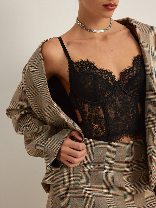 Şeffaf Dantelli Kısa Korse