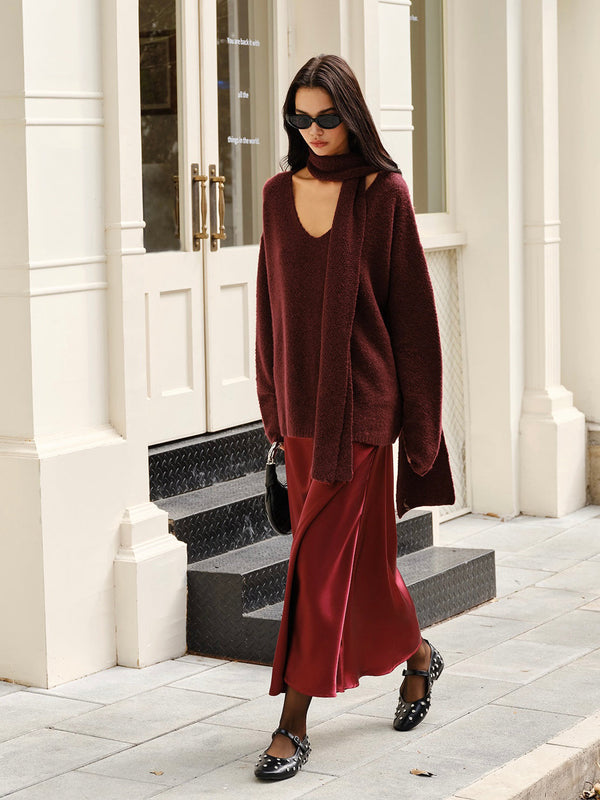 Yün Karışımlı Bol Kazak Ve Eşarp