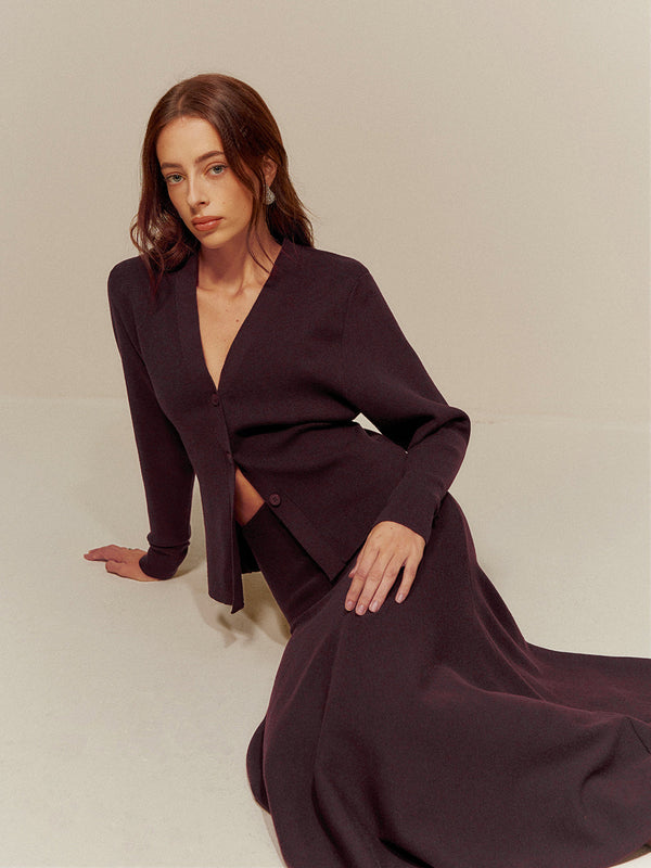 Yün Karışımlı V Yaka Düğmeli Hırka