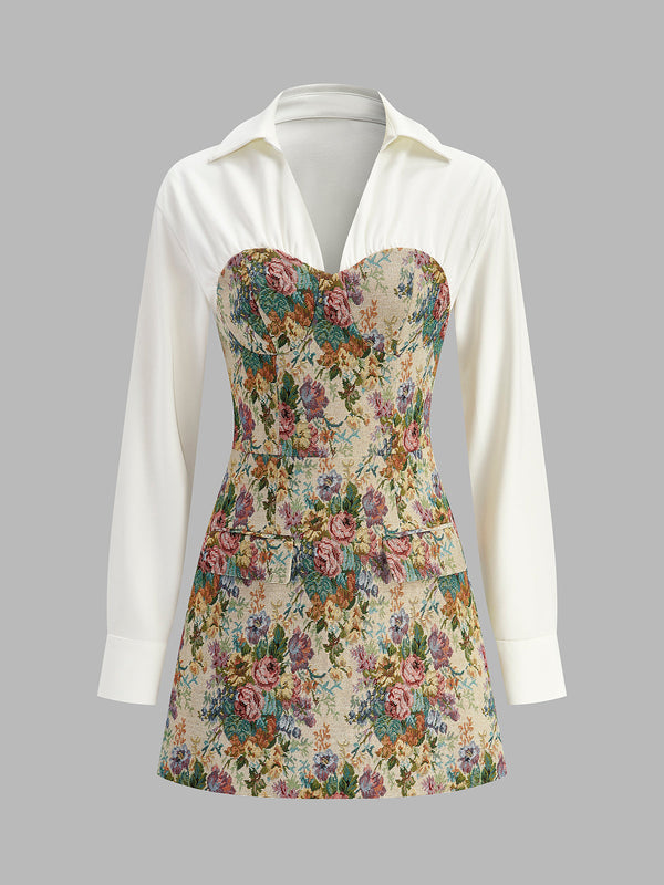 2'Si 1 Arada Tüvit Çiçekli Fermuarlı Polo Elbise