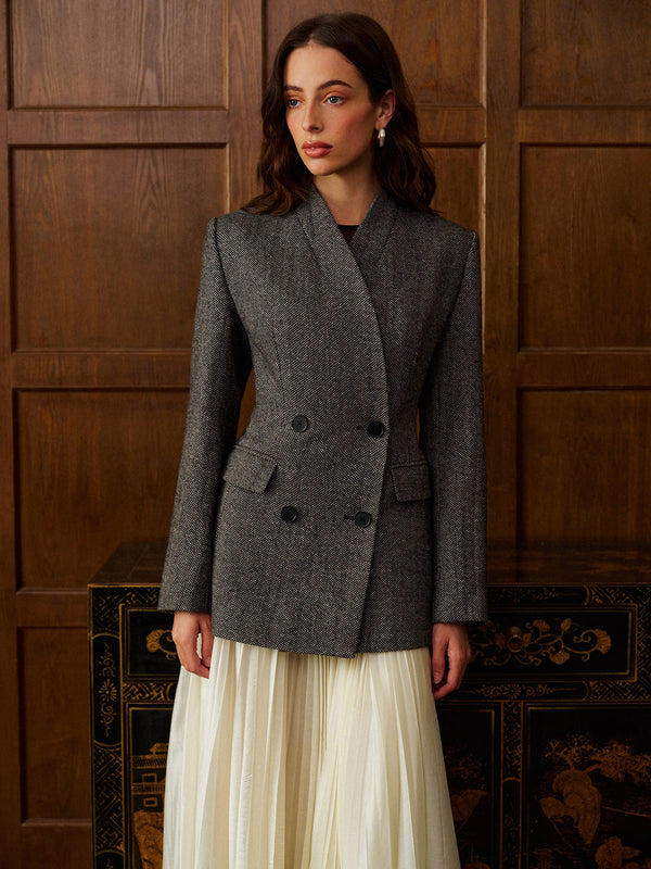 Yün Karışımlı Puantiyeli Slim Blazer