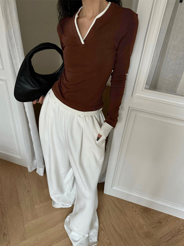 2'Si 1 Arada V Yaka Kontrast Kesimli Forma Üst