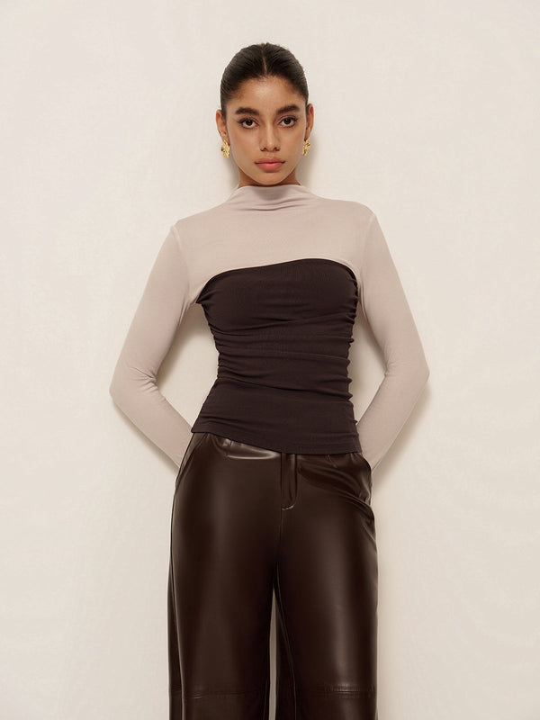 2'Si 1 Arada Balıkçı Yaka Renk Bloklu Forma Üst