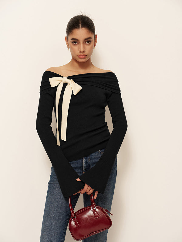 Yün Karışımlı Fiyonklu Süslü Çan Kollu Örgü Üst