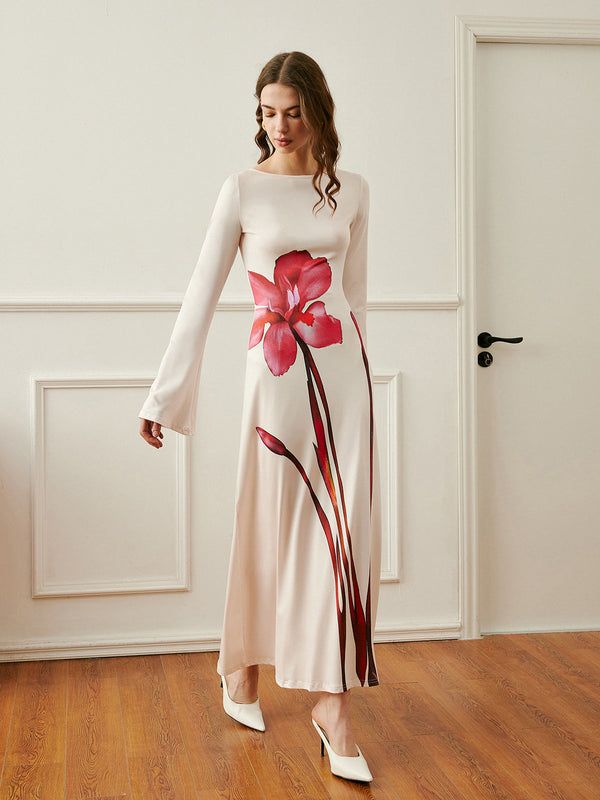 Sırtı Bağlamalı Çiçek Desenli Elbise