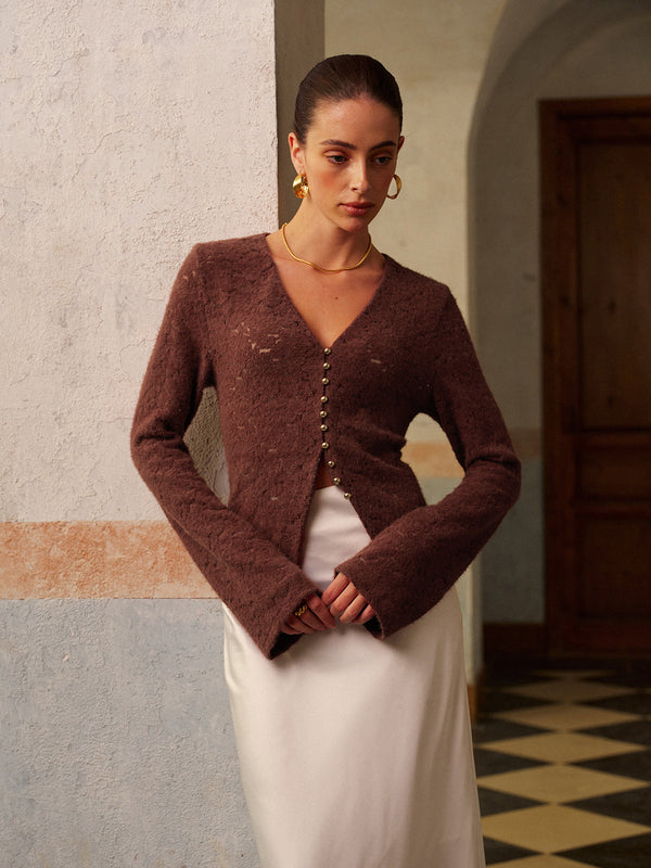 Yarı Şeffaf V Yaka Dantel Bluz