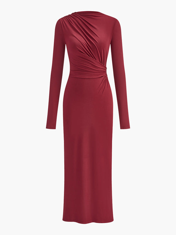 Büzgülü Jersey İnce Uzun Elbise