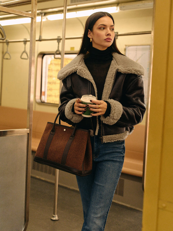 Teddy Deri Fermuarlı Ceket