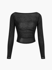 Düz Yaka Şeffaf Panelli Jersey Üst