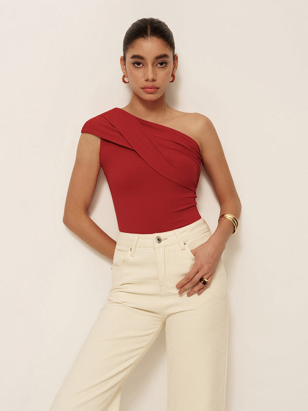 Asimetrik Yaka Kolsuz Forma Üst