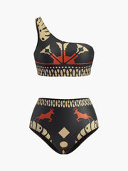 Tribal Baskılı Tek Omuzlu Bikini Takımı