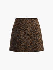 Leopar Desenli Süet Etek