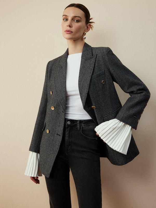 Yün Karışımlı Şevron Tüvit Kesim Blazer