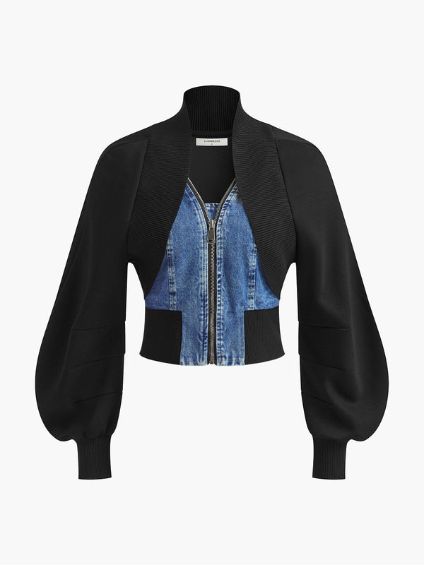 Kabarık Kollu Kot Panel İnce Ceket