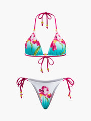 Çiçek Desenli Boncuklu Bikini Takımı