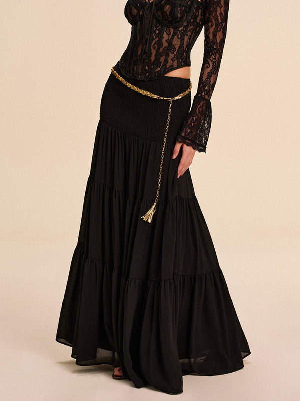 Kemersiz Yarı Şeffaf Şifon Etek