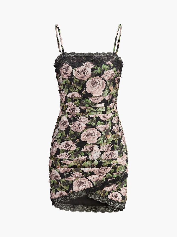 Çiçekli Dantel Kenarlı Buzgülü Elbise