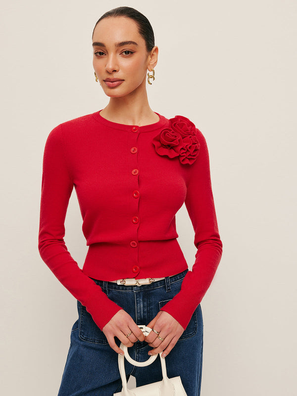 3D Çiçek Desenli Hırka