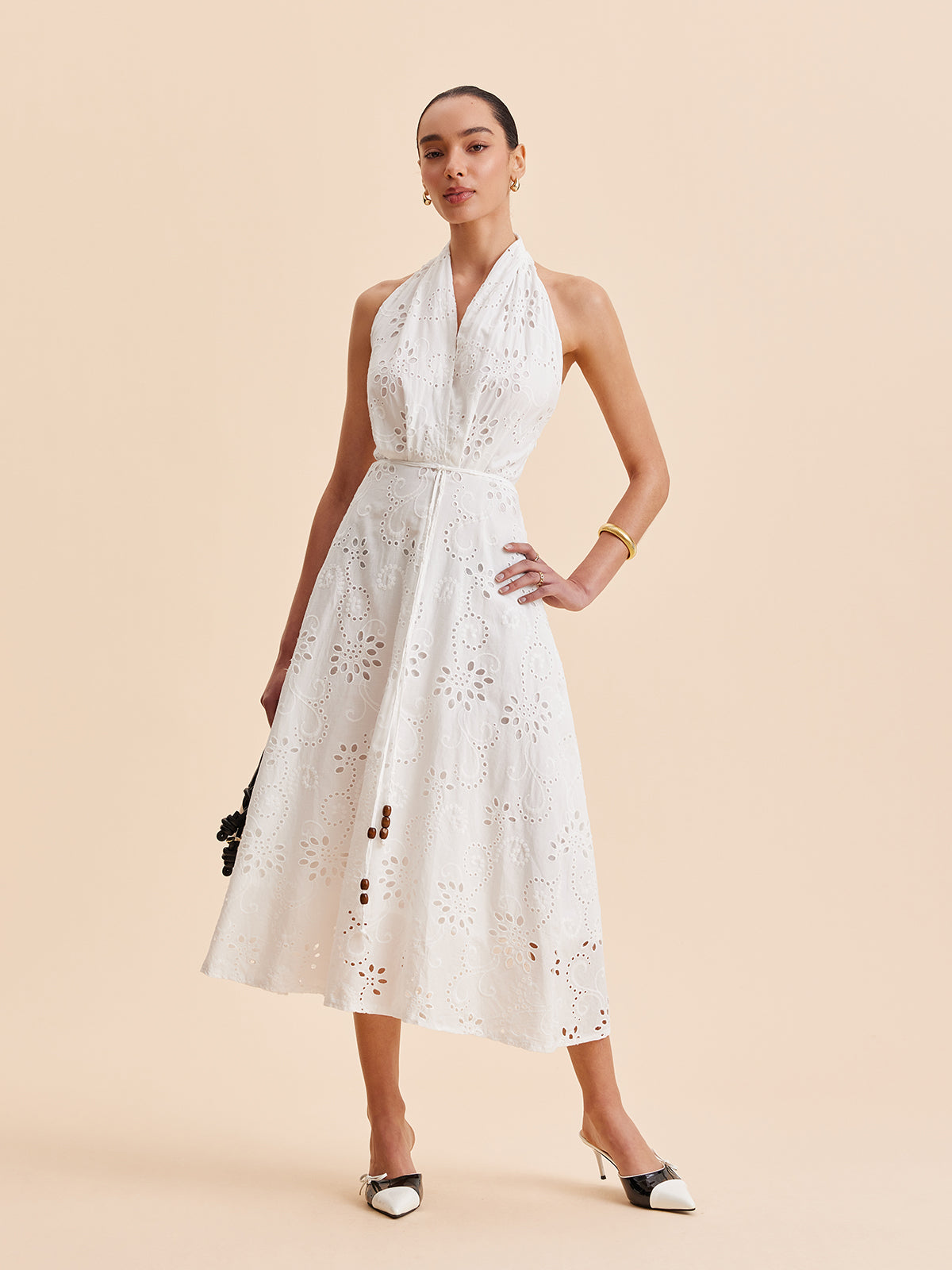 Halter Yakalı, Kuşaklı, Midi Elbise