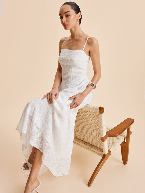 Şifon Çiçekli Dantel Askılı Elbise