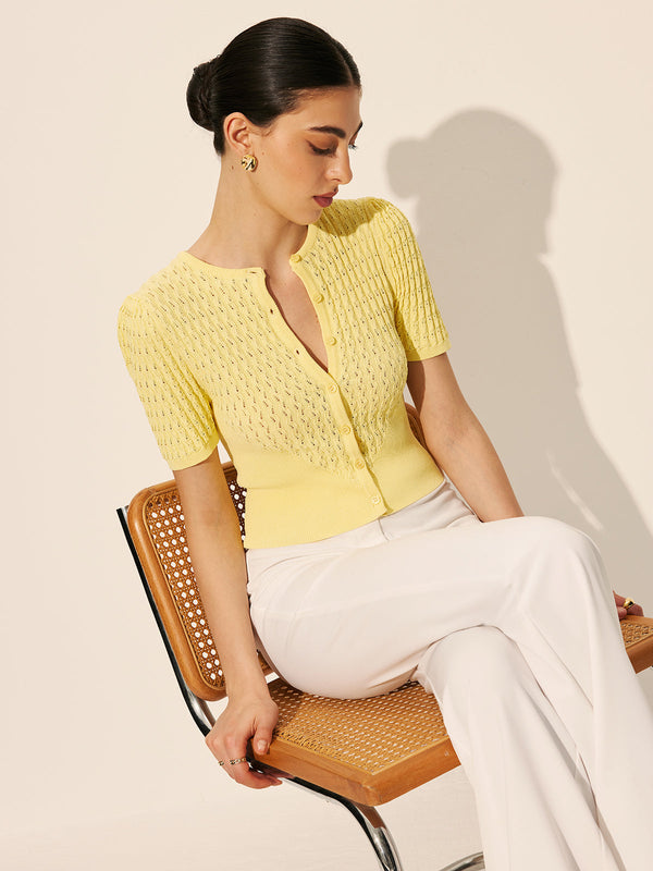 İçi Boş Örgü Düğmeli Üst