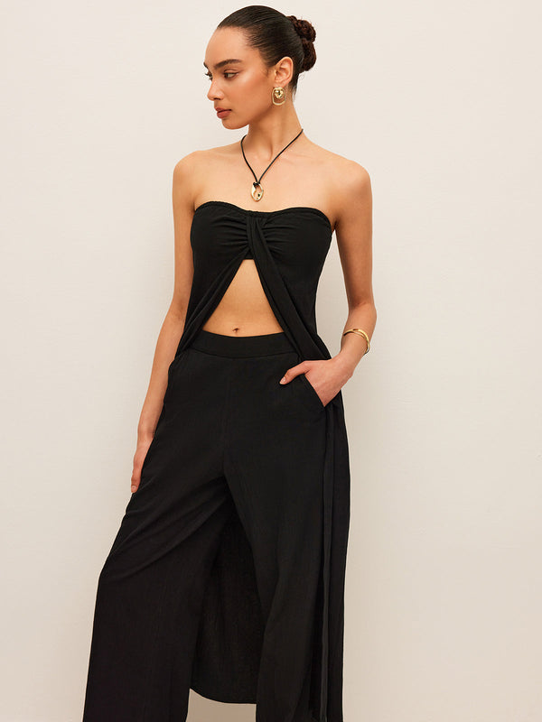 Pamuk Ve Keten Önden Bağlamalı Üst Ve Pantolon Takımı