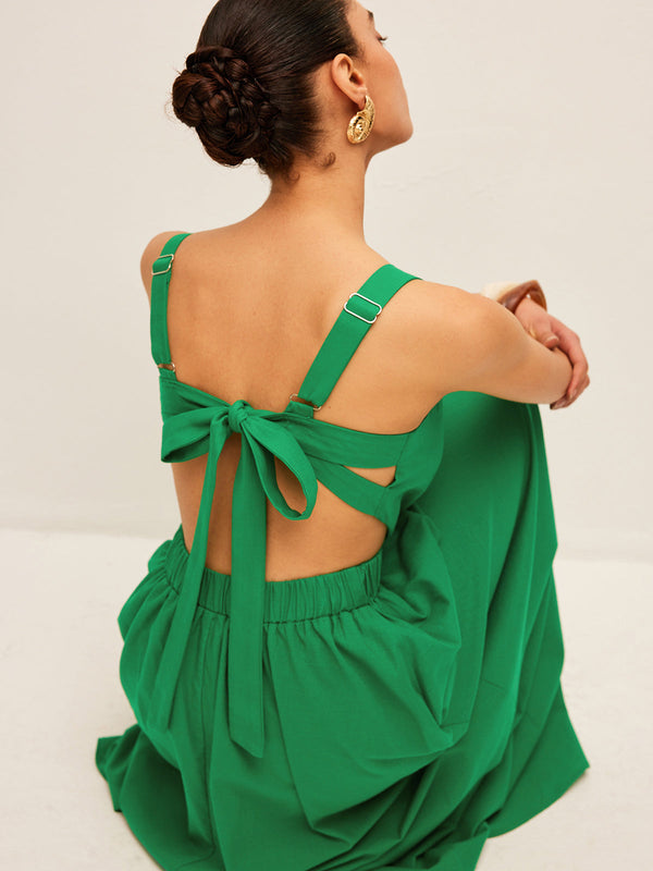 Pamuk Ve Keten Sırt Bağlama Detaylı Elbise