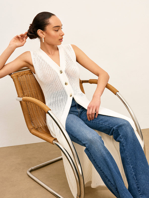 Örgü Metal Detaylı Kolsuz Hırka