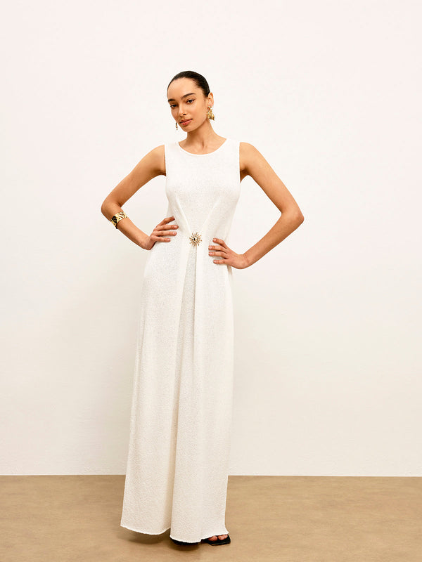 Metal Detaylı Kolsuz Kazak Elbise