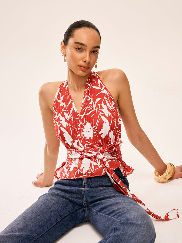 Çiçekli Boyundan Bağlamalı Bel Üstü