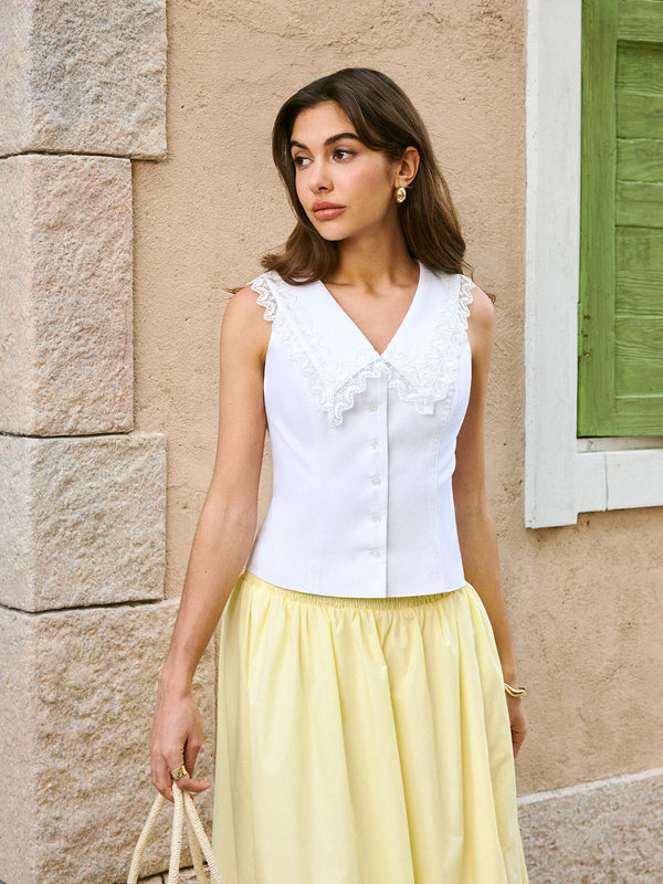 Pamuk Ve Keten Dantel İşlemeli Üst