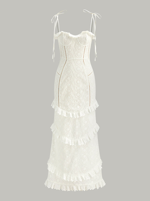 Bağcıklı Bağcıklı Askılı Volanlı Yırtmaçlı Elbise