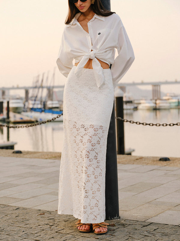 Yarı Şeffaf Dantel Etek