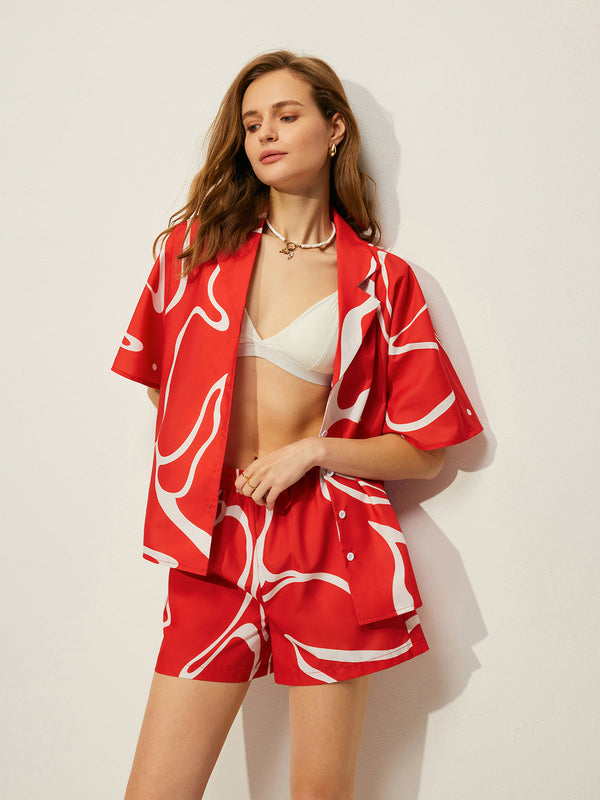 Soyut Baskılı Gömlek Şort Takımı