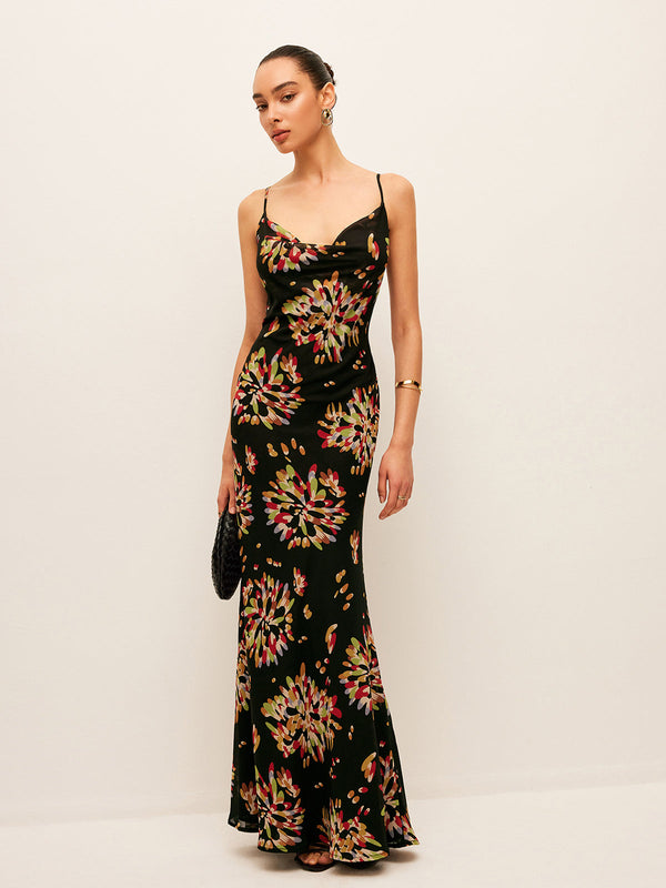 Yarı Şeffaf Boho Sırt Bağlı Şifon Askılı Elbise