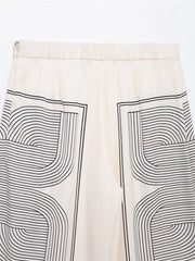Orta Bel Geometrik Desenli Geniş Paça Pantolon