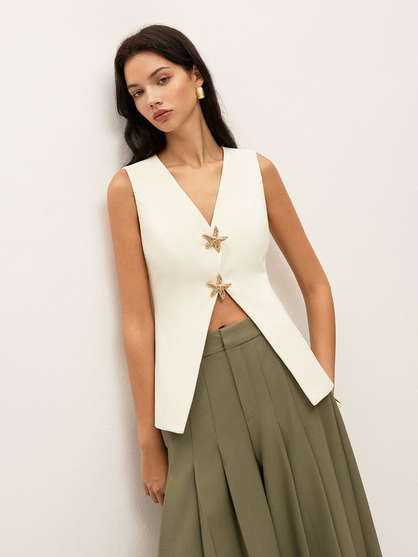 Deniz Yıldızı Metal Detaylı V Yaka Kolsuz Yelek