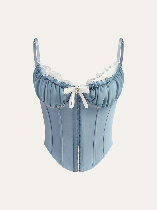 Dantel Kenarlı Kalp Yaka Fiyonk Detaylı Korse