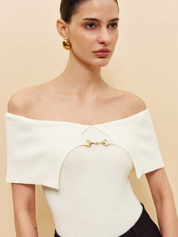 Omuzdan Açık Zincir Detaylı Ribana Örgü Üst
