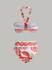 Boyundan Bağlamalı Baskılı Bikini Takımı