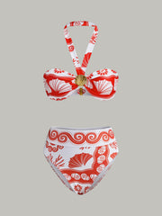 Boyundan Bağlamalı Baskılı Bikini Takımı