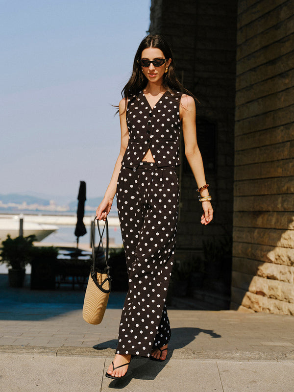 Pamuklu Puantiyeli Yelek Pantolon Takımı