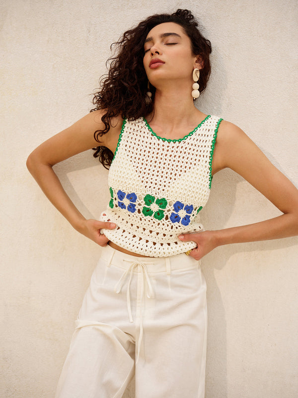 Çiçekli Tığ İşi Kazak Yelek