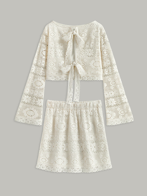 Tiğ İşi Bağlamalı Yarı Şeffaf Etek Takımı