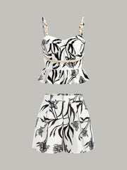 Çiçek Desenli Peplum Üst Ve Şort Takımı